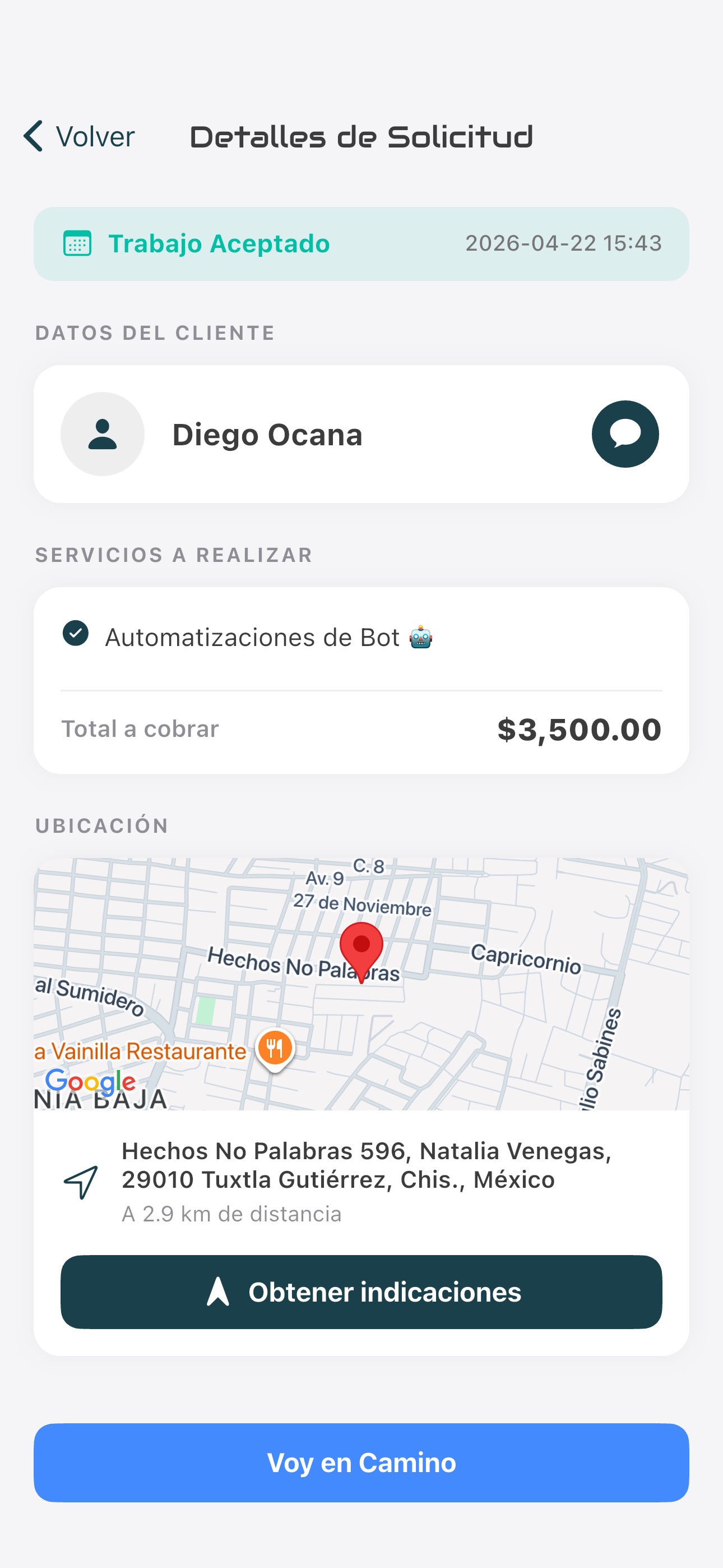 Detalle del trabajo con mapa